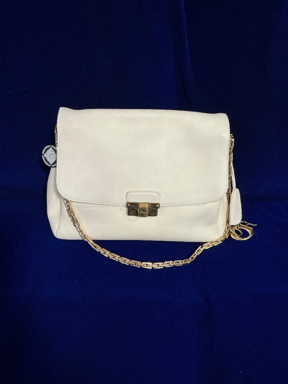 Christian Dior Diorling Chain Shoulder Bag Cream Calfskin Leather Women